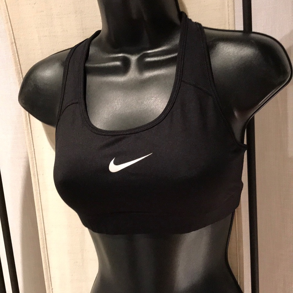 Nike Womens black white swoosh logo racerback dri-fit sports bra S